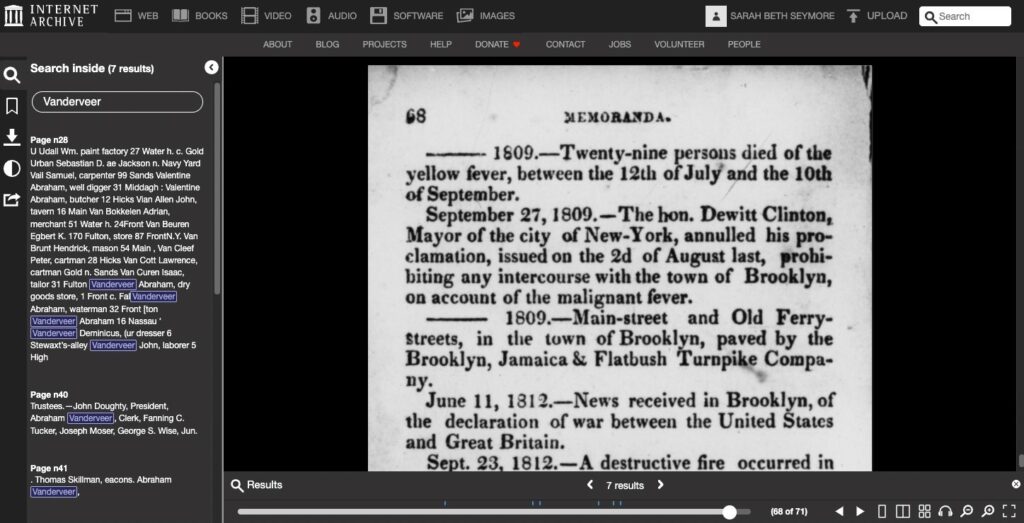 Screenshot of digitized directory page in Internet Archive viewer.